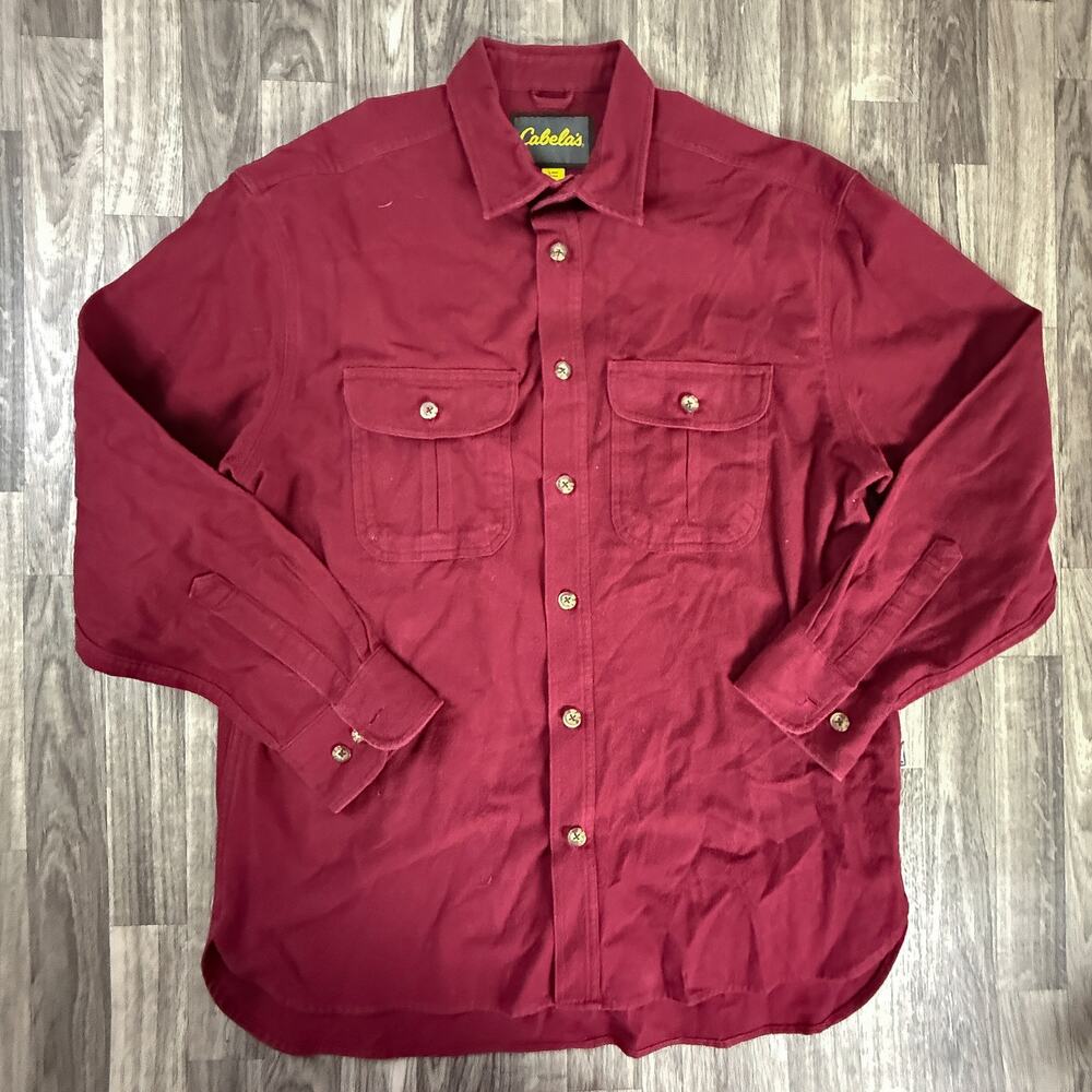 Cabela’s 100% Cotton Red Long Sleeve Work Shirt Button Front Outdoor Classic